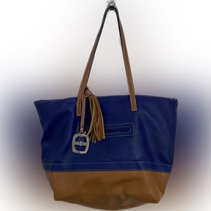 Ellen Tracy Bag Purse Blue & Tan Shoulder Bag
